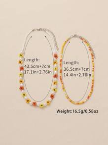 2pcs Boho Chic Beaded Pearl Flower Necklace Set, Handmade Lovely Necklaces For Women, Suitable For Vacation And Daily Wear - Yellow - View 3