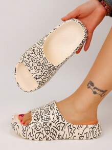 pueenb 可爱涂鸦印花枕头拖鞋，EVA 材质软底轻便家用拖鞋，防滑夏季拖鞋 - 彩色 - 查看 4