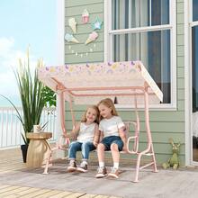 AIYAPLAY Columpio de Jardín Exterior para Niños de +3 Años Balancín de Jardín Exterior de 2 Plazas con Toldo Ajustable Arnés de Protección y Estampados Bonitos 112x75x120 cm - Rosa - Ver 2