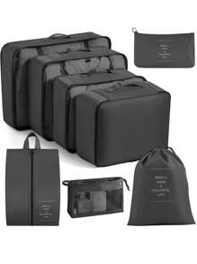 8/1 件旅行收纳套装，包括化妆包、行李收纳包、洗漱包、网袋、衣服袋、护肤包、化妆刷袋、鞋袋、瓶袋和拉绳袋，适用于衬衫、内衣、衣服、化妆品、口红、眼影、粉底、海绵、刷子和牙刷、牙膏、洗面奶、爽肤水、乳液、面霜等洗漱用品，适用于旅行、医院、宿舍、学校、度假、返校必需品