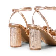 Women Bow Knot Chunky Heeled SandalsFashion Open Toe Ankle Strap Slingback Dress Shoes For Wedding Party Prom - 香檳色 - 查看 7