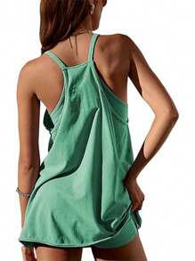 Women Athletic Mini Dresses Built-In Shorts Set Summer Sleeveless Sundress Hot Shot Mini Dress - 綠色 - 查看 2