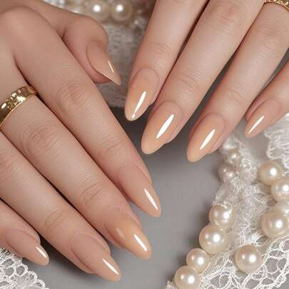 30 件杏仁形长按指甲，渐变裸色法式指甲贴，全覆盖，适合女性女孩礼物、派对、办公室穿着，包括美甲工具双面胶带 1 件和指甲锉 1 件，夏季美甲美甲用品美甲