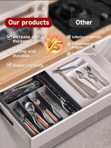 1 件大号餐具收纳盒、厨房用具储物托盘、塑料 PP 分隔隔间盒，用于餐具、抽屉、橱柜收纳 - 彩色 - 查看 6