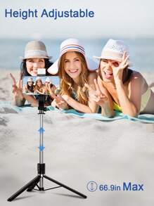 66.9" Extendable Wireless Remote Control Selfie Stick With LED Fill Light, Foldable Phone Tripod, Compatible With IOS And Android Smartphones, Suitable For Live Streaming, Makeup, Parties, Summer Vacation, Travel, Outdoor Activities - Multicolor - View 5