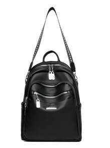 Fashionable Multi-Function Backpack For Women, Korean Style Versatile Soft Leather Shoulder/Crossbody Bag, Large Capacity Female Backpack, 2025 New - Black - View 7