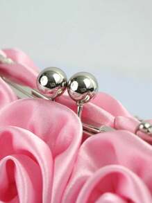 Satin Rose Flower Clutch Bag, Elegant Small Handbag For Formal Occasion, Bridal, Bridesmaid, Crossbody, Evening Dress - Pink - View 5