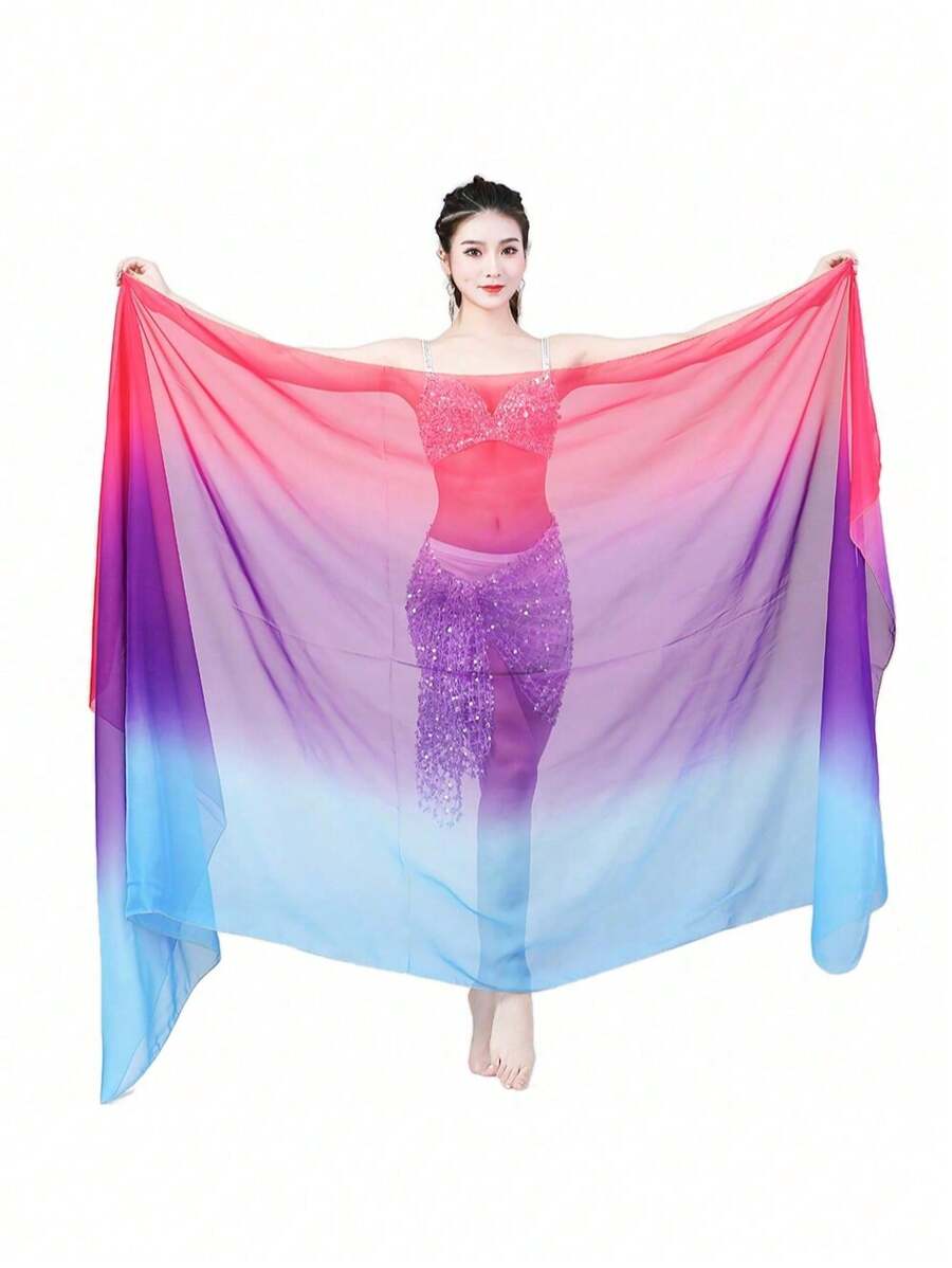 1pc Belly Dance Scarf Chiffon Veil Gradual Dance Scarves Bellydance Hand Thrown Shawls Oriental Dance Performance Props - Multicolor - View 1