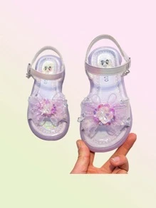 1 Pair Children Butterfly Rhinestone Decor Sparkly High Heel Sandals - Purple - View 7