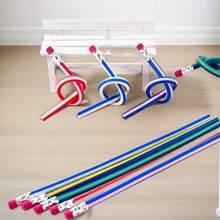 10/20pcs Bendable Colored Pencils With Eraser, Flexible Plastic Writing Stationery, Multicolored Striped Elastic Pencils, Suitable For Party Favors, Birthday, Easter Gifts, Random Colors - Multicolor - View 2