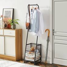 VECELO Freestanding Coat Rack With Hanging Rod/Storage Basket/Shoe Rack/Storage Box, Suitable For Coat Rack In Entrance, Corridor, BedroomCoat Rack Back To School Travel Essentials Room Decor,Home Decor,Bedroom Decor Storage Organization And Storage Puppy Keep Dress Shorts Phone Case Bikini Summer Dresses For Women Skirt Summer Dress Dresses Nails Jeans Tops White Dress Dresses For Women - With Storage Basket - View 3