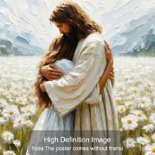 1pc Framed/Unframed Jesus Hugging Girl Canvas Poster Print Bible Christian Art Aesthetic Painting Minimalist Wall Art Picture For Dorm,Apartment,Bedroom,Living Room,Modern Home Decoration