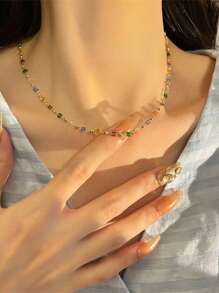 Nooxian 1 件时尚简约彩色串珠项链配饰，适合女士（珠子数量随机）