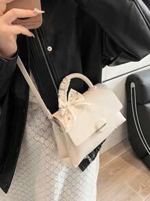 Fashionable Solid Color Women PU Handbag Versatile Solid Shoulder Bag Crossbody Bag Minimalist Square Bag - Beige - View 6