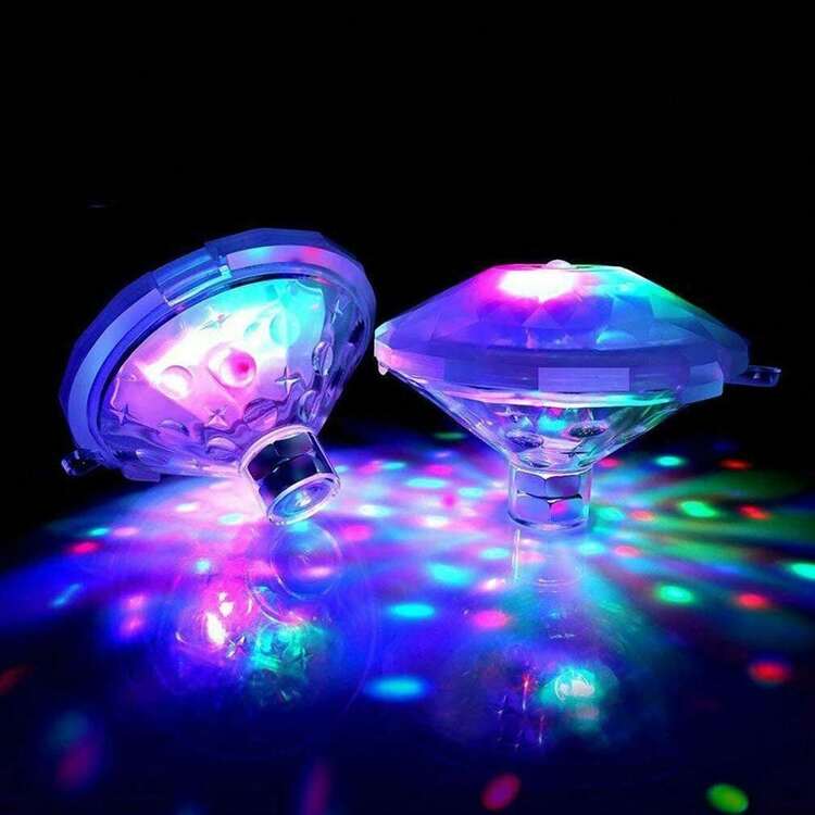 1/2 piezas Luces de proyección nocturna tipo diamante RGB, luces flotantes de agua LED, luces de proyección de color inteligente que cambian de color para iluminar la piscina, bañera, fiesta de cumpleaños u otros ambientes - luz policromática - Añade 3