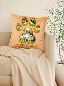 1pc Customized Lovely Fashion Pet Name & Photo Decorative Throw Pillow Cover, Pet Dog Memorial Gift, Home Decor For Bedroom And Living Room
