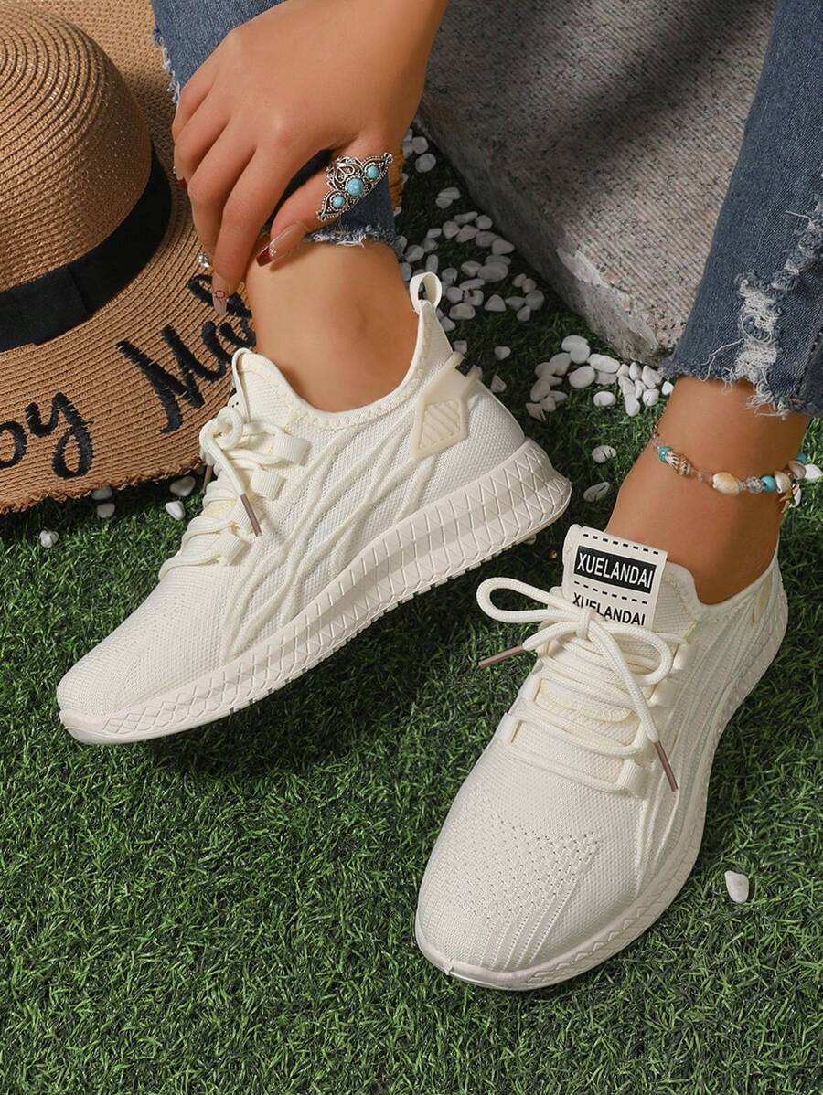 Women's Comfortable Breathable Fashion Versatile Casual Sneakers, Lightweight Anti-Slip Round Toe Hiking & Running Shoes - Beige - View 1