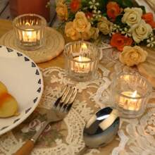 12 Striped Glass Candle Holders, Transparent Mini Candle Holders, Celebration Candle Holders, Suitable For Dining Tables, Coffee Tables, Living Rooms, Tea Lamps, Weddings, Birthday Parties, Anniversaries, Atmosphere Photography, Holiday Atmosphere Candle Holders, Graduation Ceremonies, Party Decorations, Christmas, Halloween, Thanksgiving - trong suốt - Xem 4