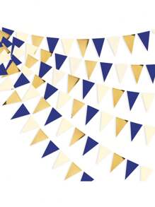 1 件海军蓝金色和米色派对装饰皇家蓝金色三角旗毕业典礼婚礼新娘送礼会航海 Ahoy Achor 主题派对装饰用品，毕业装饰