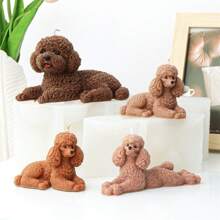 Molde de Silicone para Vela em Forma 3D de Cachorro de Pelúcia Deitado, Molde de Sabão de Animal Poodle, Molde de Silicone de Cachorro, Decoração de Filhote, Vela de Cera de Soja, Arte de Gesso e Resina