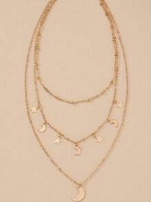 1pc Minimalist Star Moon Pendant Multilayer Necklace - Gold - View 2