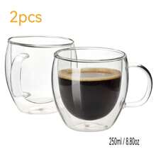 2-4-6pcs Double Walled Glass Coffee Cups With Handles, Espresso Cups, Tea Cups, Thermal Insulation. Suitable For Espresso, Matcha, Cappuccino, Tea Bags. Kitchenware Holiday Gifts Back To School