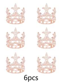 6 pièces Mini couronnes en métal de princesse, décorations de gâteau et fournitures de fête, faveurs et décorations de fête, ensemble avec coiffure festive