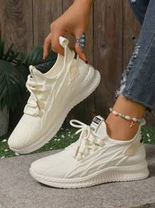 Women's Comfortable Breathable Fashion Versatile Casual Sneakers, Lightweight Anti-Slip Round Toe Hiking & Running Shoes - Beige - View 7