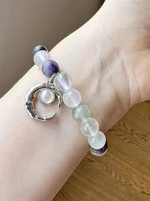 2Pcs/Set Matching Sun & Moon Charms Stone Beads Bracelets For Couples Best Friend, Matching Heart Charm Bracelets Gifts For Couples Friendship Jewelry To Sister Bestie Long Distance Gift For Bf Gf - Multicolor - View 5