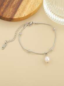 1 件百搭不对称淡水珍珠手链，串珠细节蛇形设计女士手链，理想的复活节礼物珠宝 - 不規則珍珠手鍊 - 查看 7