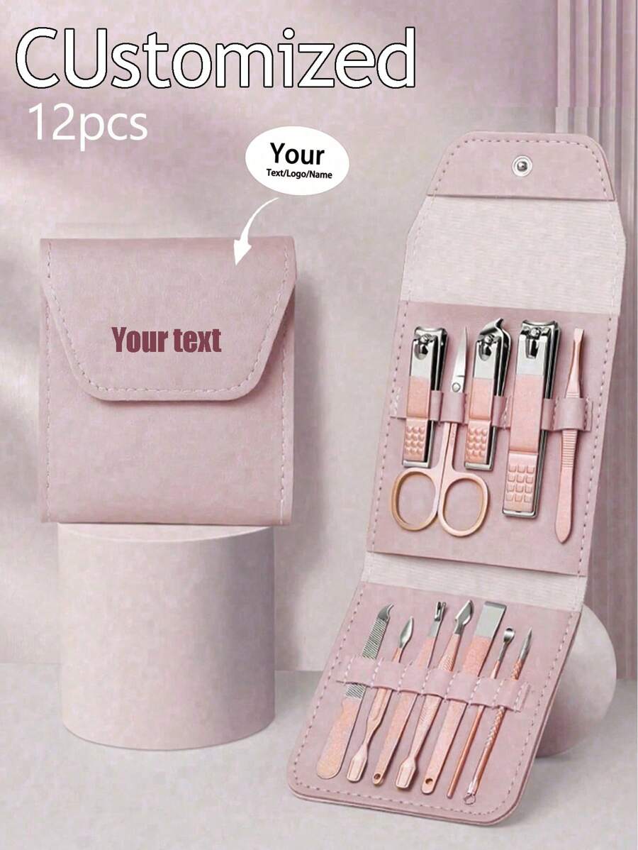 12PCS/Set Manicure Set Stainless Steel Nail Clipper Kit Professional Grooming Kits Face Hand Foot Skin Care And Nail Care Tools With Leather Travel Case,Beauty Tool Portable Set Professional Grooming Kits, Travel Nail Kit