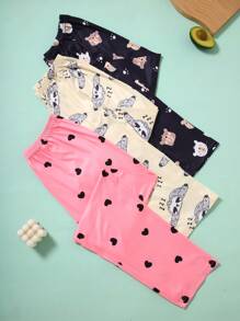 3 Pcs Set Heart Cartoon Print Pajama Pants For Women Sleepwear - Multicolor - View 1