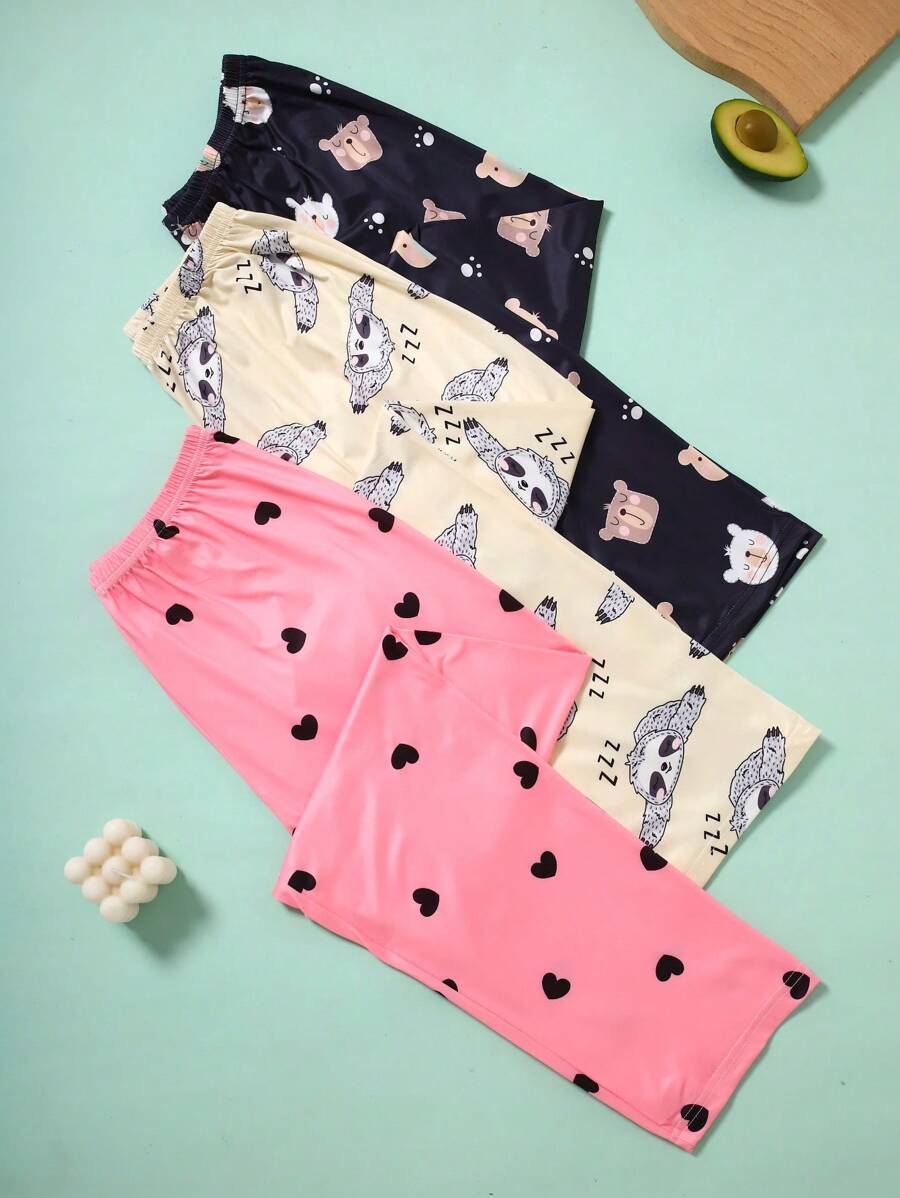 3 Pcs Set Heart Cartoon Print Pajama Pants For Women Sleepwear - Multicolor - View 1