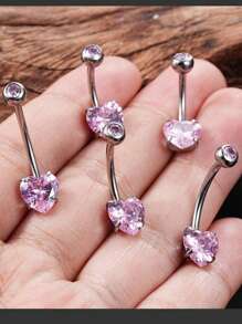 1 Stück 14G Titan Herz rosa CZ Bauchnabel Piercing gebogener Stab mit Innengewinde, Bauchnabel Schmuck, Geschenk für sie, 8mm 10mm 12mm 14mm 16mm - Herz - Übersicht 7