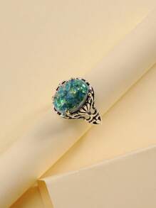 1pc Vintage Elegant Green Gemstone Ring