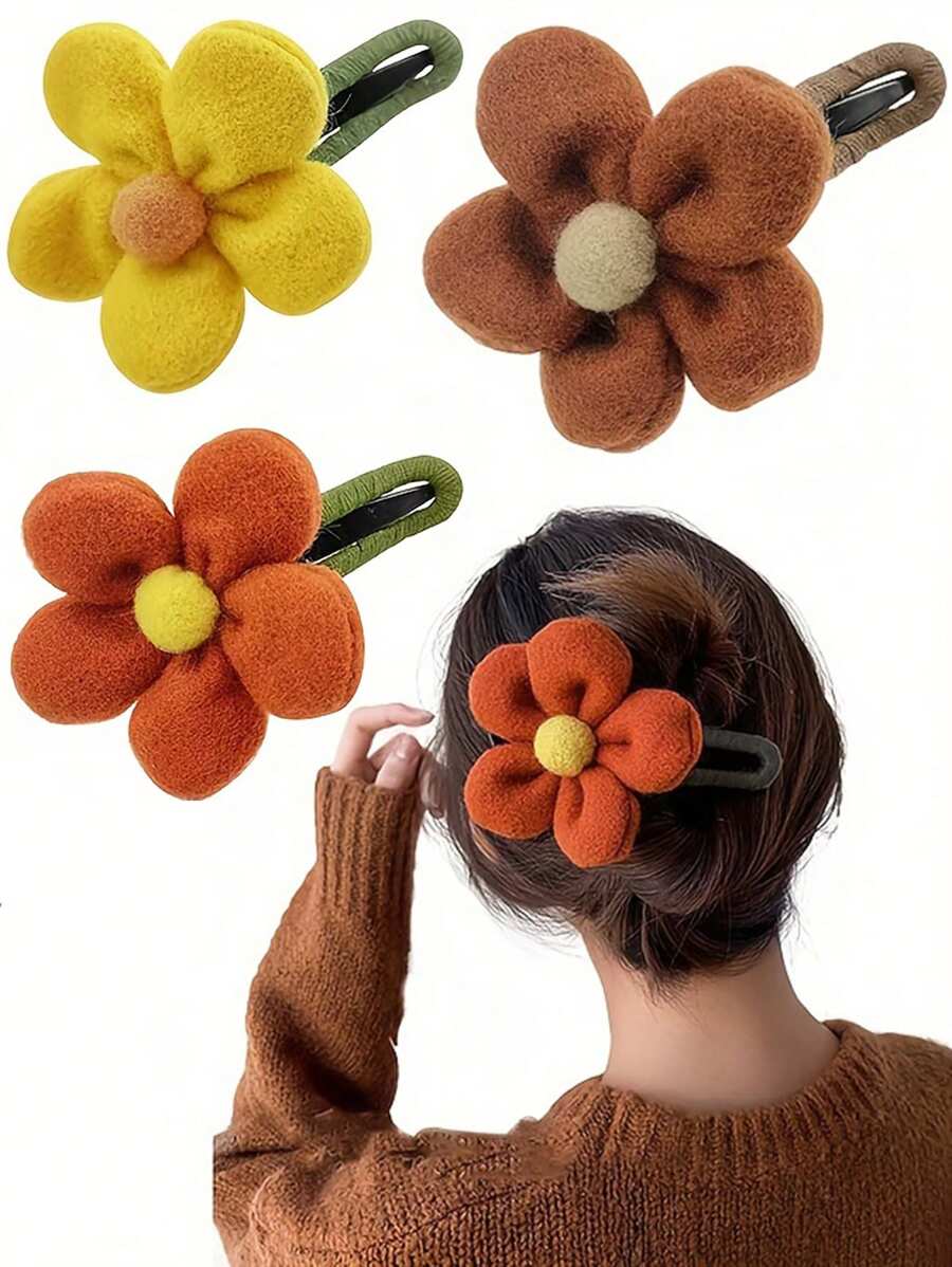1 件装新款奢华蓬松花朵发夹，发髻发箍发饰，适合女士 - 彩色 - 查看 1