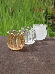 12pcs Tulip Flower Glass Candle Holders, Crystal Glass Cup Wedding Decor Candle Stands