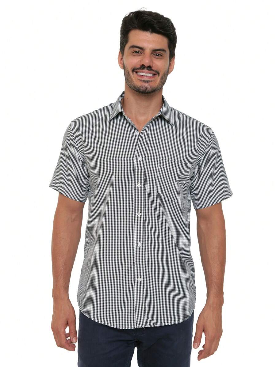 Rand paul Men's Casual Slim Fit Short Sleeve Plaid Shirt With Pockets - màu đen - Xem 1