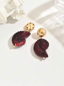 2pcs Elegant Sexy Boho Wave Watercolor Jade-Like Resin Block Asymmetrical Earrings With Gold Shell Charms, Suitable For Glamorous Party/Holiday Wear By Ladies, Colors Randomly Assorted (Synthetic Resin)