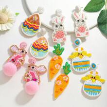 1 对可爱米珠复活节彩蛋耳环、米珠粉红兔子毛绒耳环、米珠萝卜耳环、米珠孵化小鸡耳环，适合女性在复活节佩戴 - 復活節 - 查看 3