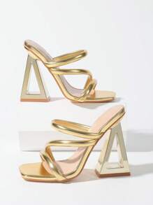 Metallic Gold Sexy Elegant Women Sandals Chunky High Heels Open Toe Design Fashion Dress Nightclub Bridal Party Shoes Woman - 金色 - 查看 5