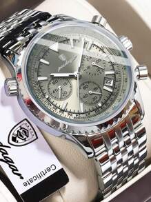 1 件时尚男士石英表，不锈钢多功能日期计时防水夜光指针手表，适合商务场合的腕表 - 銀色 - 查看 4