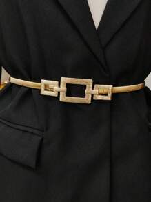 1pc Square Metal Elastic Fashion Waist Chain - Gold - View 1