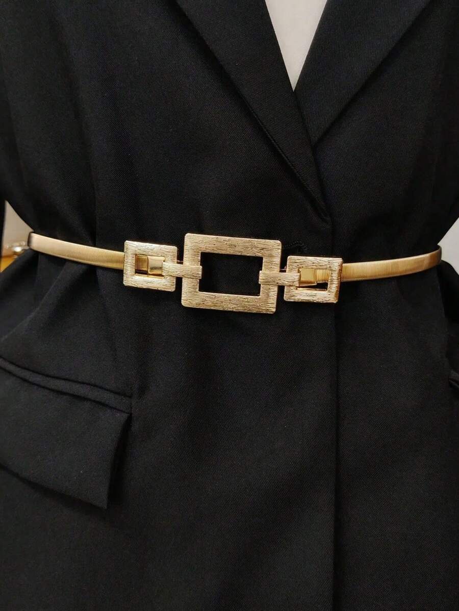 1pc Square Metal Elastic Fashion Waist Chain - Gold - View 1