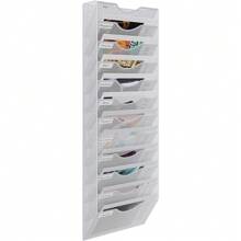 12 Tier A4 Mesh In Tray Wall Pocket File Holder Hanging Mail Organiser Magazine Storage Rack,White - White - View 1