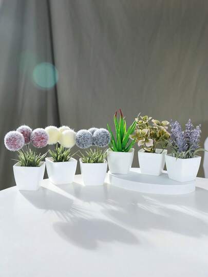 6pcs Artificial Mini Fur Ball Small Potted Plants - Suitable For Home Decor, Festival Atmosphere Desktop Decoration, Window Sill, Bathroom Decor Gifts Birthday Graduation,Garden Decor,Outdoor Plant,Gardening,Fake Flowers
