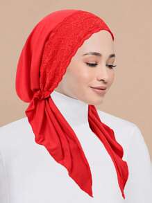 1pc New Solid Color Women Chemotherapy Cap With Lace Trim, Muslim Headscarf Turban Cap - A - View 5