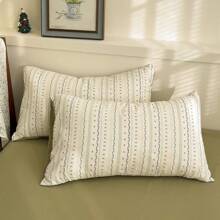 3/4 件复古小碎花花园涤纶精致可爱床上用品套装，蝴蝶结图案拉链羽绒被套套装，简约风格橄榄绿条纹印花羽绒被套套装（1 个羽绒被套 + 1 个床单 + 1/2 个枕套，不含填充物）