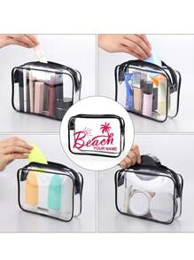1 st Aangepaste naam strandpatroon toilettas Transparante reis toilettas, Transparante cosmetische tas, Draagbare buitenreis cosmetische opbergzakken, Multifunctionele verdikte PVC opbergzakken, Voor reizen, Unisex, Kan worden meegenomen in het vliegtuig, Must-Have voor postbodes, Must-Have voor terug naar school