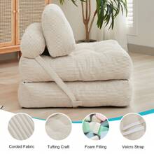 Folding Sofa Bed, Convertible Sleeper Chair With Pillow & Back Support, Portable Fold Out Chair Bed, Comfy Floor Sofa Lounge, Lazy Sofa For Dorm/Living Room/Office/Apartment - 米色 - 查看 11